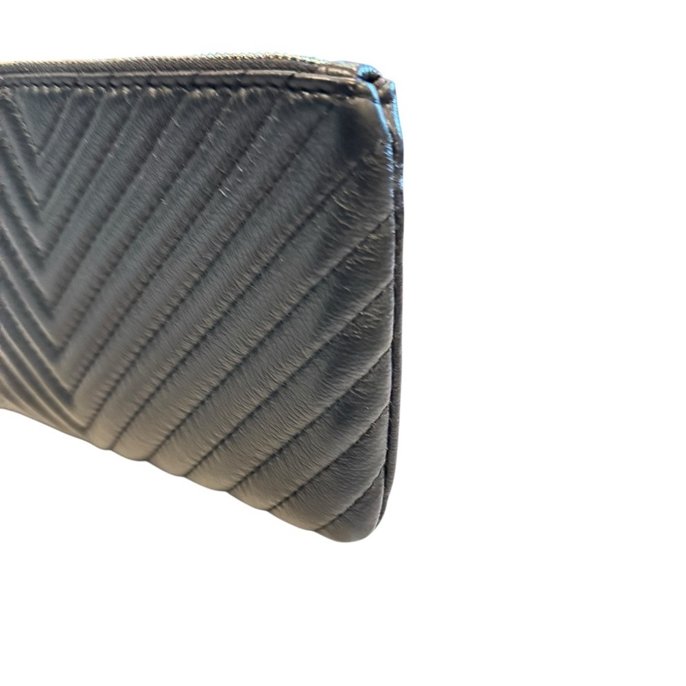Befen Black Leather Wristlet Clutch Zippered Wallet Puff Channel Stitching - Picture 2 of 10